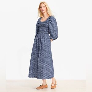 LOFT Garden Clip Smocked Midi Dress